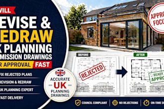 revise and redraw UK planning permission drawings for approval fast