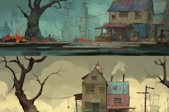 2d game parallax background and environment concept art, fantasy dnd book artist