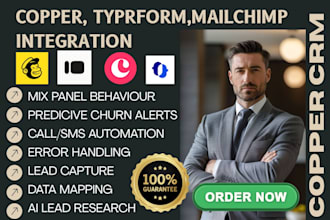 integrate copper crm typeform mailchimp click up justcall mixpanel make ai agent