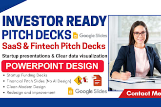 design an investor ready, business pitch deck for startups, saas and fintech