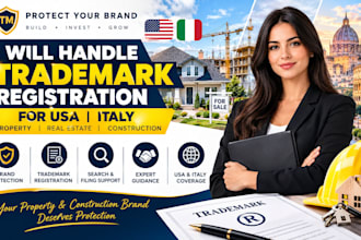 handle trademark registration for USA italy property real estate construction