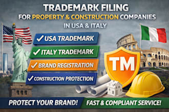 file your property and construction company trademark in usa and italy