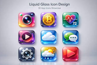 design 3d mordern liquid 3d glass app icon for ios and android