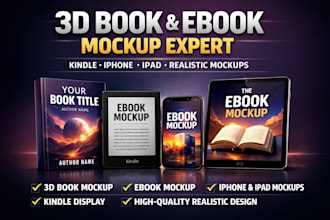 do 3d book cover mockup, kindle, ebook mockup, iphone, ipad mock up