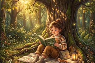 children story book illustration and book cover for kids