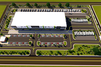 create realistic 3d warehouse, factory, and logistics site plan design