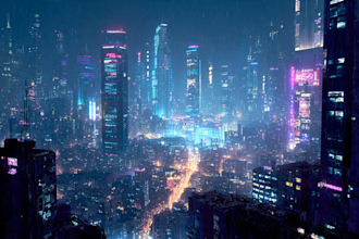 draw illustration of futuristic cyberpunk city