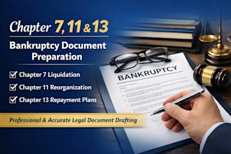 prepare chapter 7, 11, 13 bankruptcy documents and legal forms