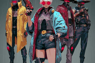 draw cyberpunk character design with neon style