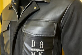 sell you black leather panel bomber jacket with embroidery