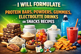 formulate protein bars, powders, gummies, electrolyte drinks or snacks recipes