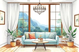 create interior illustration with watercolour style handmade