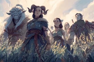 paint a professional dnd party portrait and ttrpg concept art
