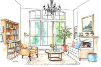 draw interior sketches in watercolor style
