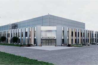 design luxury exterior warehouse, exterior commercial architectural 3d render