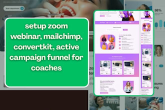 setup zoom webinar, mailchimp, convertkit, active campaign funnel for coaches