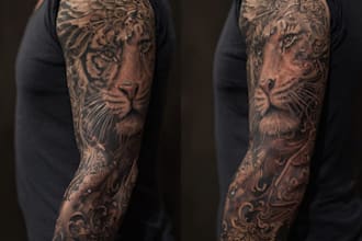 design custom realistic sleeve tattoo design, sleeve tattoo