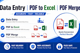 do data entry, convert PDF to excel and merge PDF files accurately