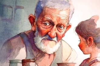 make traditional old man watercolor portraits for you