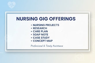 do nursing projects, research, care plan, soap note, case study, concept map