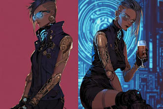 draw high quality cyberpunk character design with neon style
