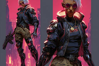 draw neon cyberpunk characters with cinematic
