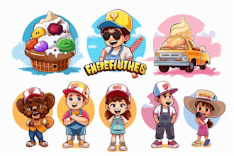 design ice cream, coffee, burger, pizza and fast food logo