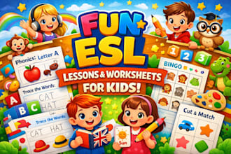create fun esl lesson plans, worksheet, phonics activities for kids aged 3 t0 10
