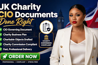 draft a UK charity business plan and governing document for cio registration