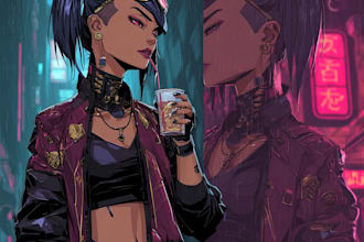create futuristic cyberpunk character illustrations