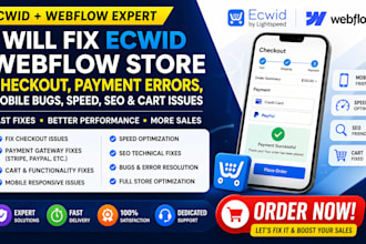 ecwid webflow checkout fix payment error mobile bug speed seo cart issue store