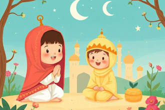 illustrate cute islamic children storybook illustration, KDP book cover design