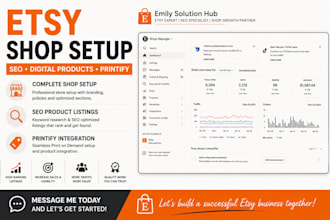 create etsy shop, SEO product listings, digital products and printify setup
