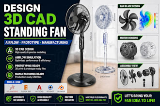 design 3d cad standing fan airflow blade for prototyping manufacturing