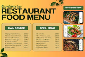 design a professional restaurant logo and menu card
