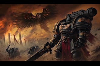 draw dark grimdark warhammer scene with cinematic effects