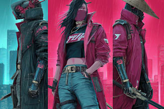 draw high quality cyberpunk character design with neon style