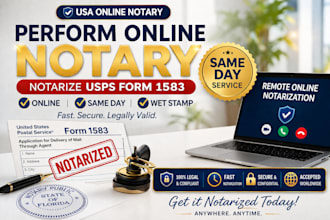 notarize legal documents usps form 1583 online remote USA florida notary public