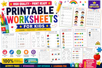 create kids activity worksheets bundle