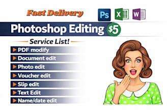 do text editing, modify, redesign, replace, change ,image or photo manipulation