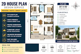 create modern 2d floor plan and house planning with vastu