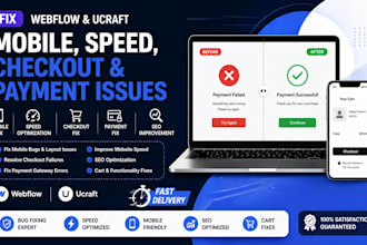 fix webflow ucraft moble bug speed issue checkout fail payment fix webste seo