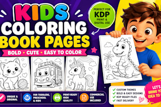 create kids coloring book pages for KDP toddlers and printable use