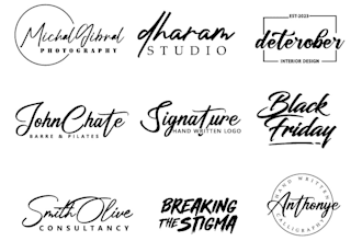 do handwritten signature logo design for photography, beauty or other brands