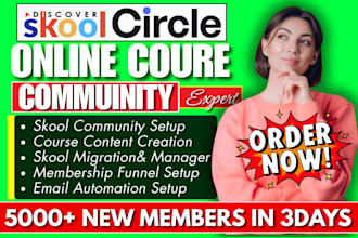 skool community setup, skool course upload subscription based community manager