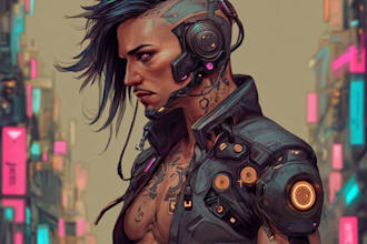 draw high quality cyberpunk character design with neon style