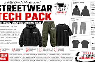 create a streetwear tech pack for hoodie cargo  clothing brand for production
