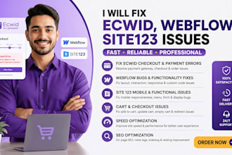 fix ecwid webflow checkout payment error site123 mobile bug speed seo cart issue