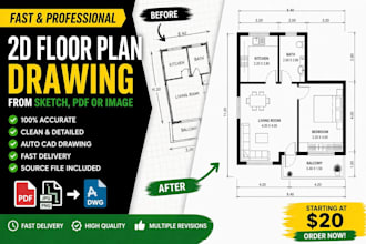 redraw floor plan in autcad  PDF, sketch to cad