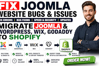fix joomla website bug issues migrate joomla wordpress wix godaddy to shopify